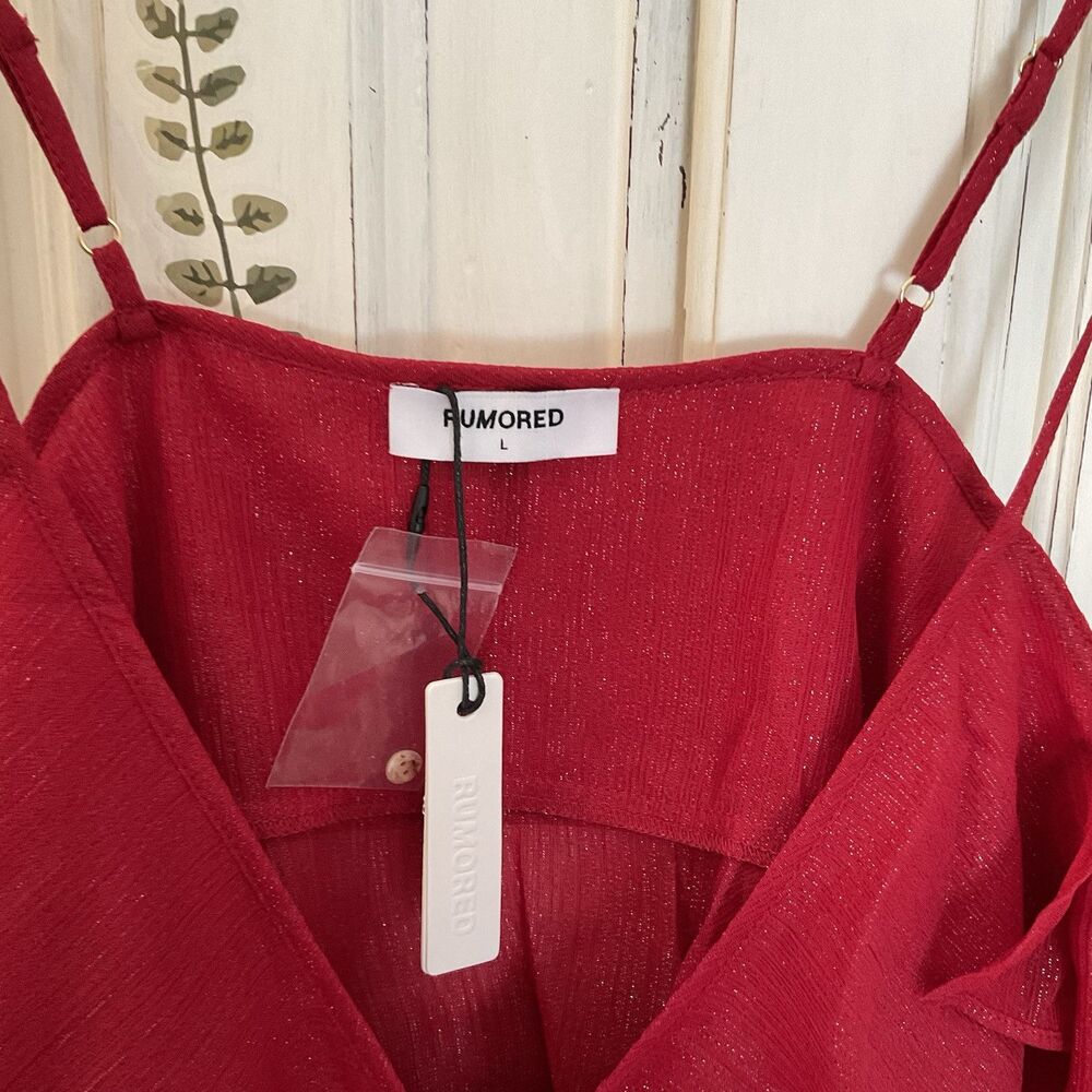 Rumored Tango Tank Red Shimmer Ruffled Adjustable Straps Size L NWT - Picture 15 of 15